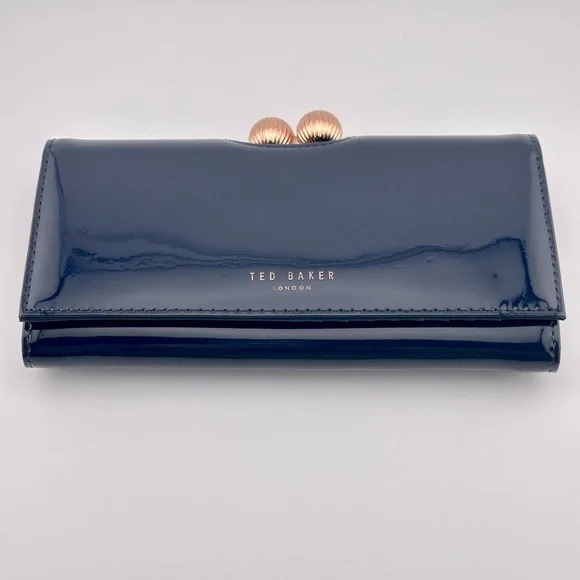 Ted Baker Navy Patent Leather Clutch Wallet - Picture 11 of 16